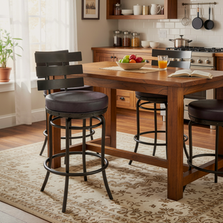 Sunvega Piren Swivel Counter or Bar Stool with Brown Faux Leather Upholstery