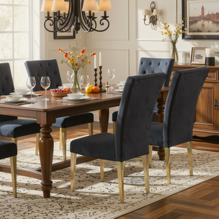 Sunvega Modern Velvet Upholstered Dining Chair Set with Tufted Back and Gold Legs