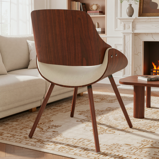 Sunvega Mid Century Modern Bentwood Dining Chair with Wood Back and Linen Look Fabric