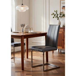 Sunvega Grey Faux Leather and Fabric Dining Chairs with 19 Inch Seat Height