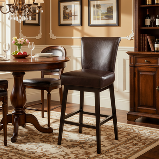 Sunvega 30.25'' High Swivel Bar Stool with Ergonomic Backrest and Leather Seat