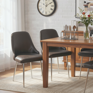 Sunvega Marcel Contemporary Dining Chairs with Chrome Frame and Grey Faux Leather