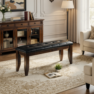 Sunvega Cappuccino and Black Upholstered Dining Bench with Padded Seat for Study or Dining