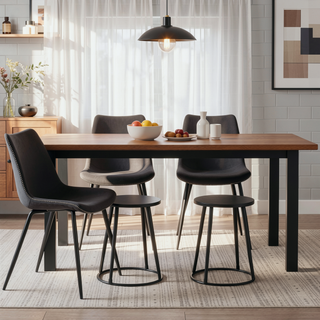 Sunvega Durango Industrial Dining Chair with Vintage Faux Leather and Black Metal Legs