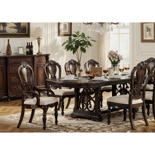 Sunvega Traditional Dark Brown Solid Wood Side Chair with Ornate Corbels