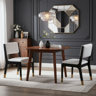 Sunvega Modern Farmhouse PU Dining Chairs with Thick Padded Seat and Solid Wood Legs