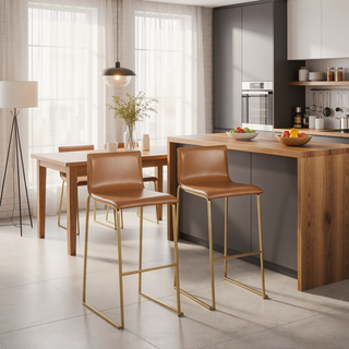 Sunvega Modern Barstool with Faux Leather Upholstery and Metal Base Footrest Set of 2