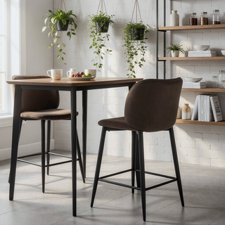 Sunvega Modern Brown Velvet Upholstered Counter Height Chairs with Quilted Stitching