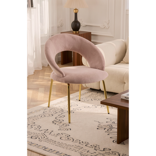 Sunvega Velvet Fabric Dining Chair with Curved Backrest and Golden Metal Legs for Kitchen
