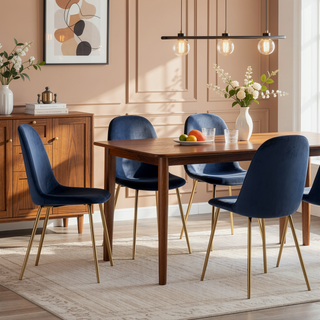Sunvega Gold Steel and Blue Velvet Pebble Contemporary Upholstered Accent Chairs