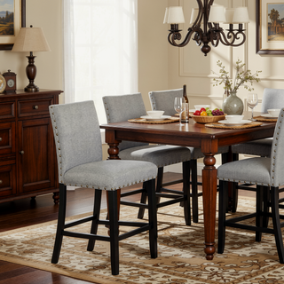 Sunvega Modern Set of 2 Grey Fabric Dining Chairs with Plush Cushion and Nailhead Trim