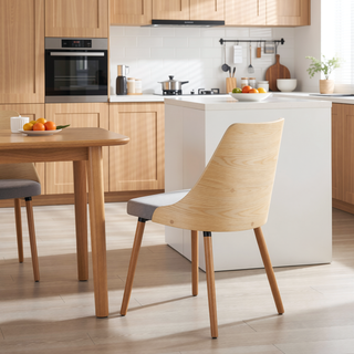 Sunvega Mid-Century Modern Dining Chair with Padded Woven Fabric and Bent Wood