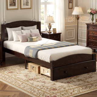 Sunvega Twin Bed Frame with Storage Drawer and Wood Slat Support No Box Spring Needed