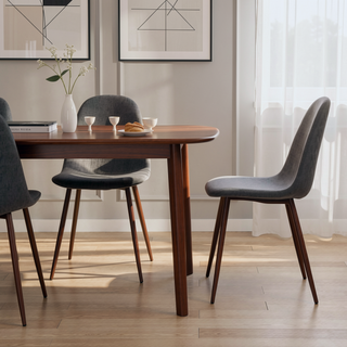 Sunvega Modern Muted Blue Upholstered Dining Chair with Walnut Finished Metal Legs Set of 2