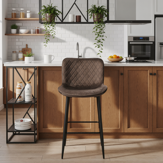 Sunvega Modern Brown Velvet Upholstered Counter Height Chairs with Quilted Stitching