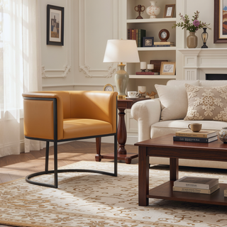 Sunvega Modern Faux Leather Upholstered Dining Chair with Geometric Metal Frame