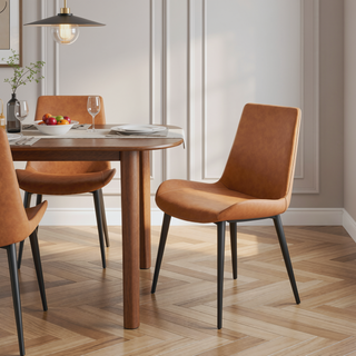 Sunvega Modern Brown Faux Leather Dining Chairs with Scoop Seat and Steel Legs