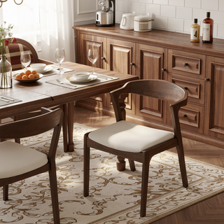 Sunvega Cream Velvet Dining Chair Set of 2 with Solid Wood Legs and Mid-Century Modern Design