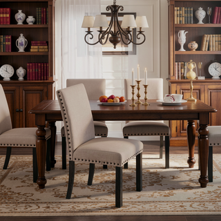 Sunvega Natural Linen Blend Upholstered Counter Dining Chair Set with Antique Gray Wood Legs