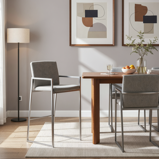Sunvega Contemporary High Back Barstool Set of 3 with Grey Fabric and Stainless Steel Frame