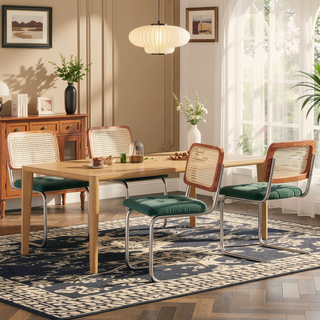 Sunvega Mid-Century Modern Dining Chairs Set of 2 with Mesh Backrest and PU Leather Seat