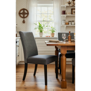 Sunvega Modern Set of 2 Grey Fabric Dining Chairs with Plush Cushion and Nailhead Trim