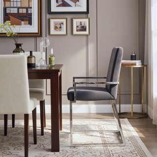 Sunvega Gray Velvet Upholstered Side Chair with Chrome Finish and Lozenge Back