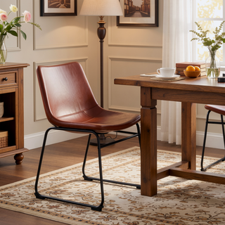 Sunvega Industrial Side Chairs with Black Steel Legs and Cognac Faux Leather