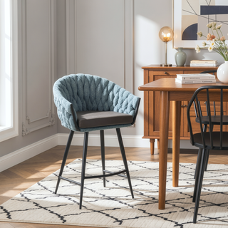 Sunvega Braided Matisse Contemporary Counter Stool with Faux Leather Upholstery and Black Metal Frame