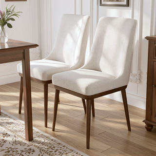 Sunvega Mid-Century Modern Dining Chair Set of 2 with Padded Linen Upholstery
