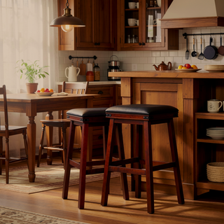 Sunvega 30 Inch Bar Stool with Black Leather Seat and Espresso Finish