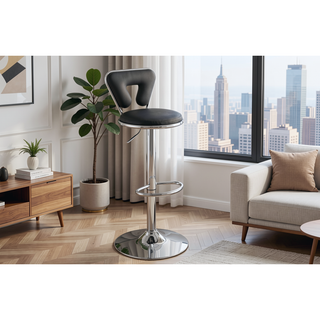 Sunvega Silver Faux Leather Adjustable Stool Set of 2 with Tufted Seats and Chrome Base