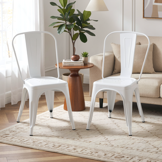Sunvega High Gloss White Metal Dining Chairs Set of 2 with 18 Inch Seat Height