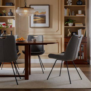 Sunvega Modern Dining Chairs with Gray Faux Leather Upholstery and Tall Curved Backs - Set of 2