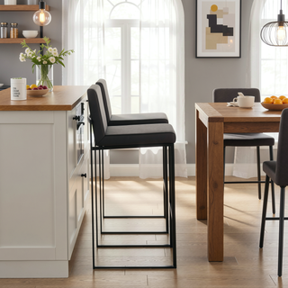 Sunvega Fuji Contemporary High Back Barstool in Black Steel and Faux Leather - Set of 2