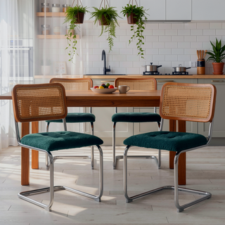 Sunvega Mid-Century Modern Dining Chairs Set of 2 with Mesh Backrest and PU Leather Seat