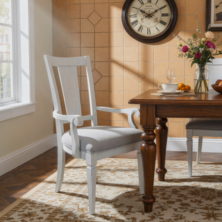 Sunvega Light Grey and Weathered White Padded Arm Chair Set of 2 for Dining Room