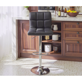 Sunvega Faux Leather Adjustable Hydraulic Swivel Bar Stool Set of 2 Black