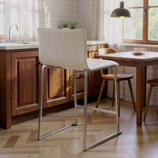 Sunvega Modern Counter Stool with Faux Leather Upholstery and Metal Base