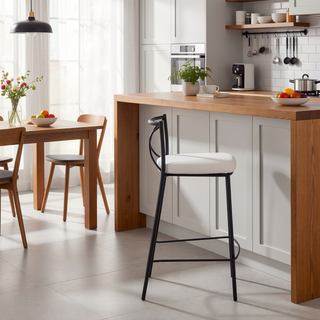 Sunvega Modern Black Metal Frame Counter Stool with White Faux Leather Seat Set of 2
