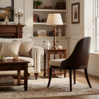 Sunvega Dark Walnut Brown Curved Panel Back Dining Chairs with Off White Fabric