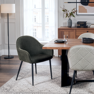 Sunvega Gresham Charcoal Upholstered Dining Arm Chair with Diamond Pattern