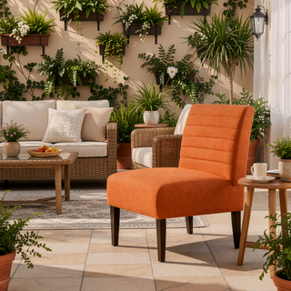 Sunvega Modern Orange Accent Armless Lounge Chair with Tufted Upholstery and Wood Legs