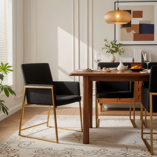 Sunvega Gold and Black Faux Leather High Back Dining Chair Set of 2