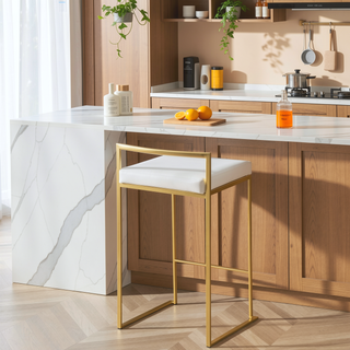 Sunvega Gold and White Faux Leather Upholstered Stackable Counter Stool Set