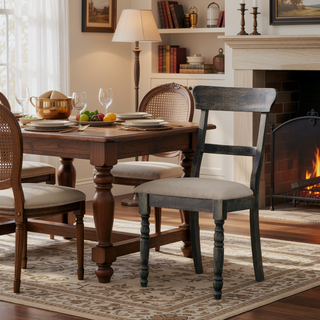 Sunvega Light Brown Linen Weathered Gray Finish Side Chairs with Wooden Crosspiece Backrest