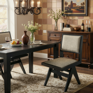 Sunvega Farmhouse Style Upholstered Side Chair Set of 2 with Black Wood Frame