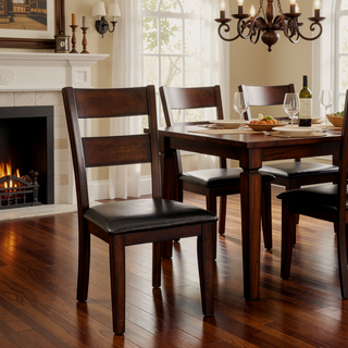 Sunvega Cherry Finish Wood Frame Bench with Dark Brown Faux Leather Upholstered Seat