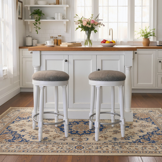 Sunvega 360 Degree Swivel Wooden Bar Stool with Upholstered Seat for Dining and Living Room