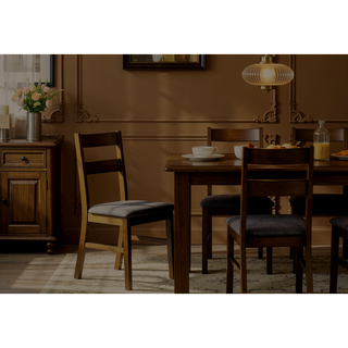 Sunvega Set of 2 Brown Walnut Ladder-Back Upholstered Dining Chairs with Foam Cushioning